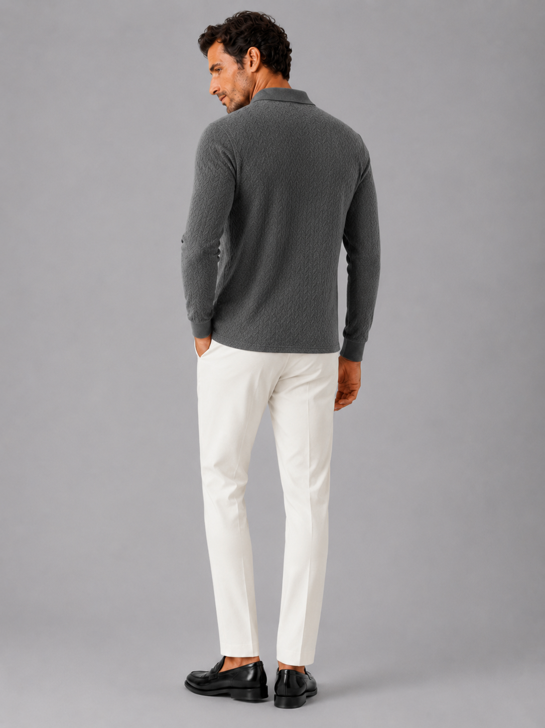 Men’s gray business casual polo soft knit fabric for everyday smart casual style