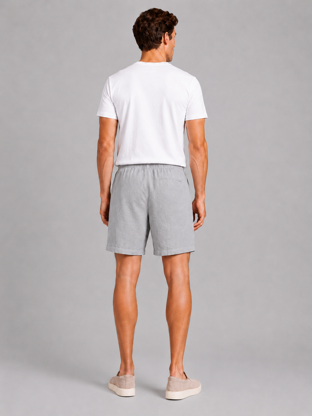 Gray drawstring shorts for men loose fit knee length summer shorts for vacation wear