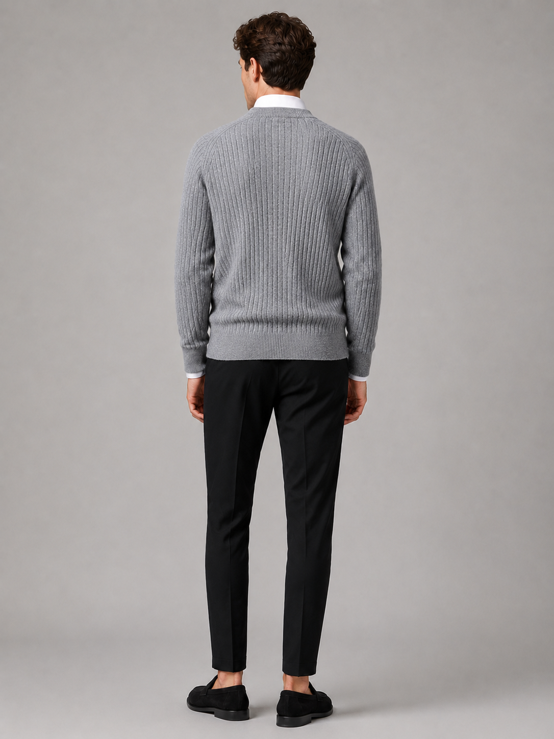 Men’s Merino Wool Open Collar Sweater Warm Fall Winter Knit Top for Business Casual and Everyday Wear