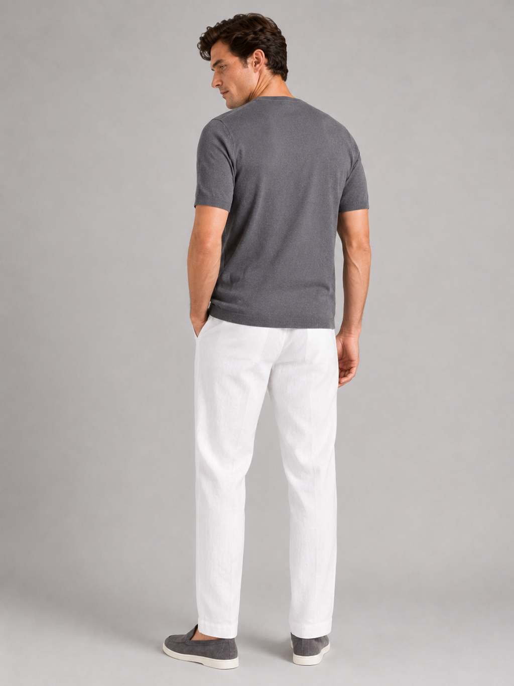 Men’s gray knit t shirt in merino wool soft breathable summer top for everyday outfits