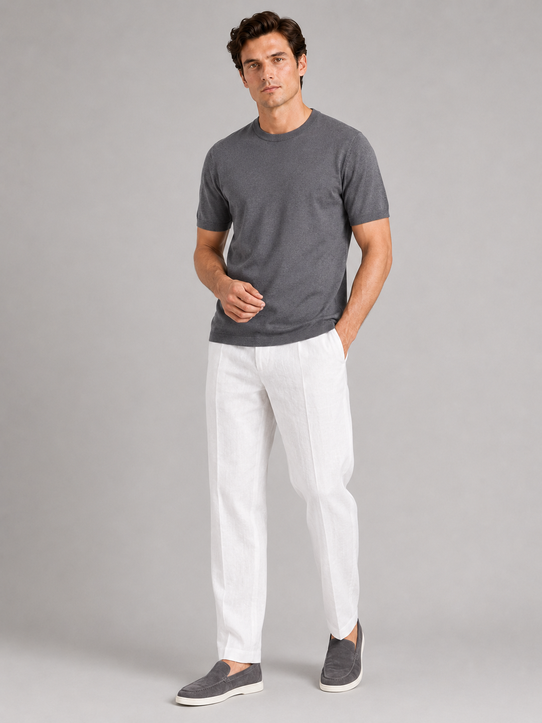 Gray merino wool t shirt for men lightweight short sleeve top for business casual wear