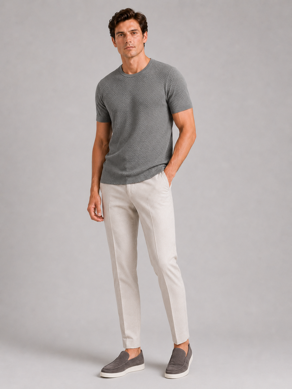 Gray mesh crew neck t shirt for men lightweight summer top for everyday wear