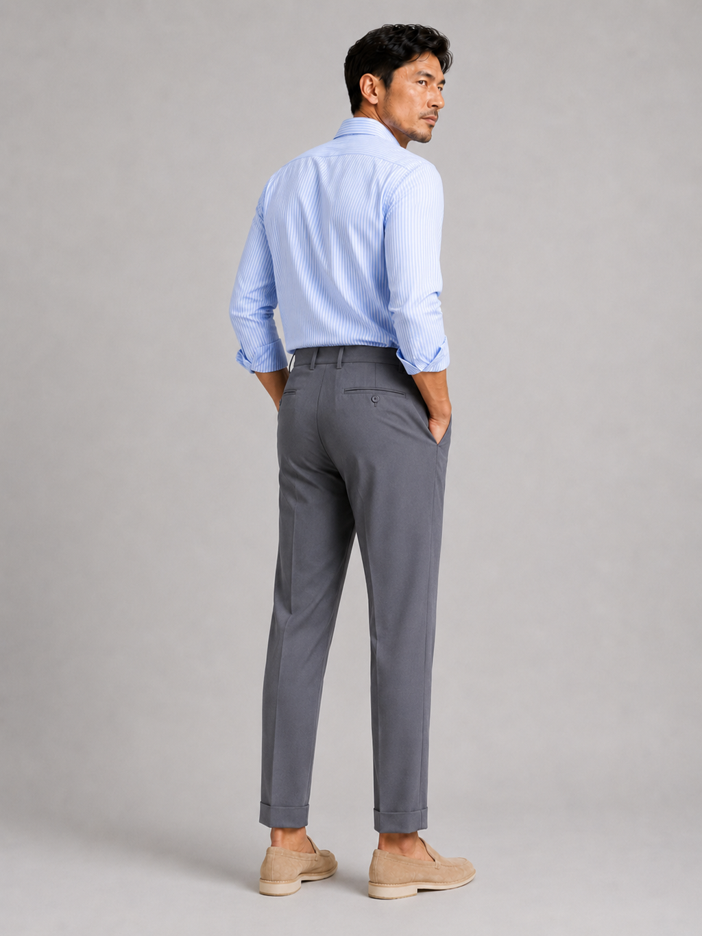 Gray straight leg pants for men breathable lightweight casual trousers for travel wear