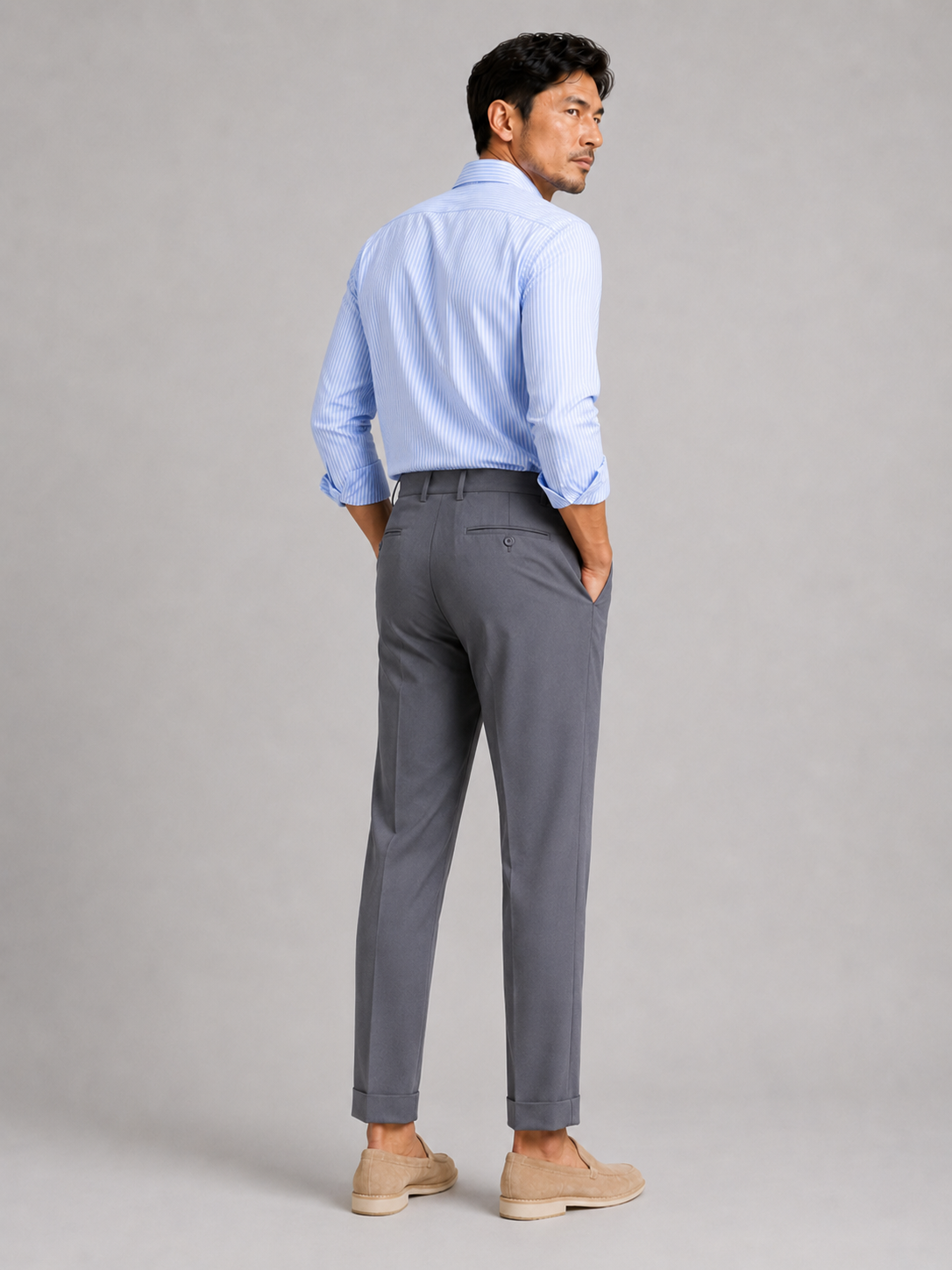 Gray straight leg pants for men breathable lightweight casual trousers for travel wear