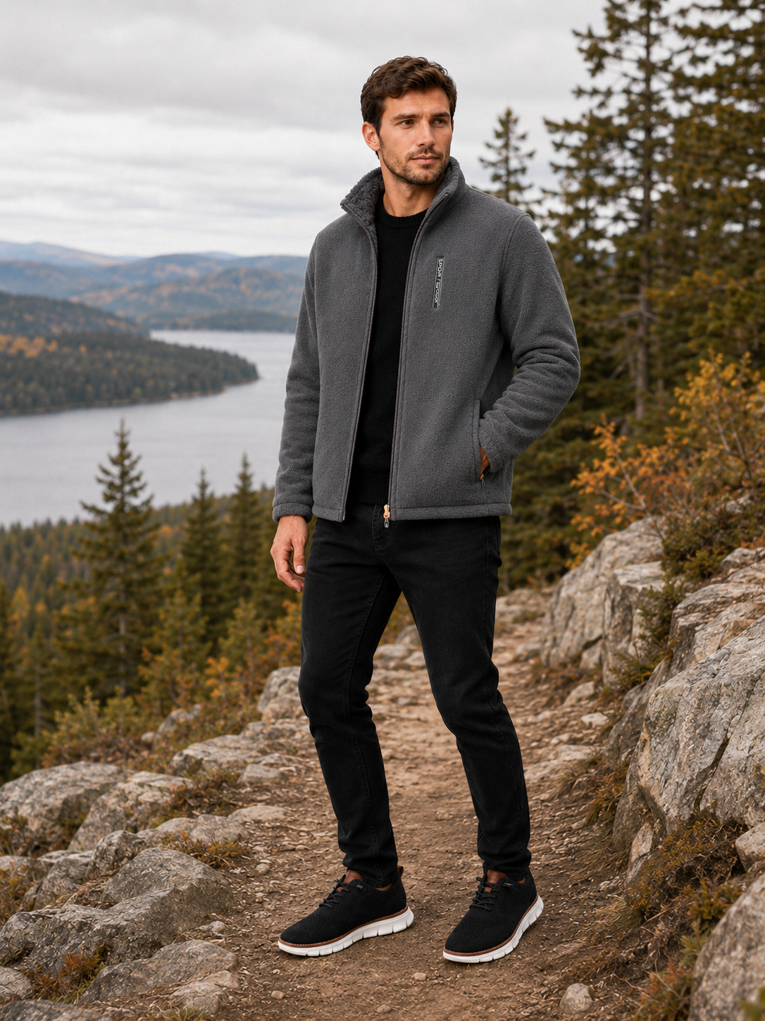Men’s Polar Fleece Jacket Windproof Full Zip Stand Collar Thick Warm Winter Coat for Hiking and Outdoor Wear
