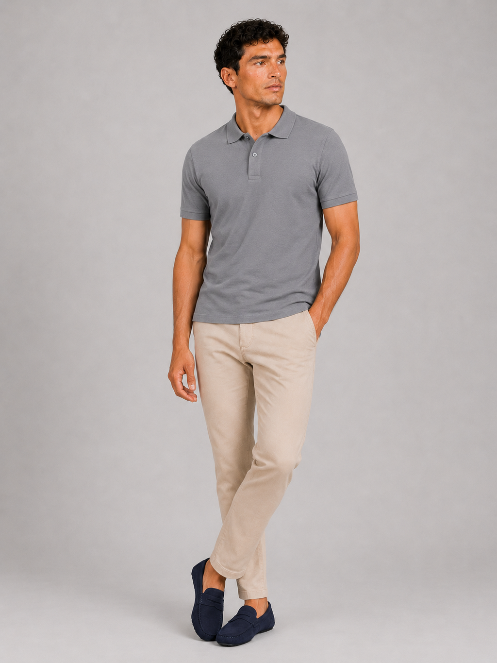 Gray short sleeve polo shirt for men lightweight breathable golf and summer wear