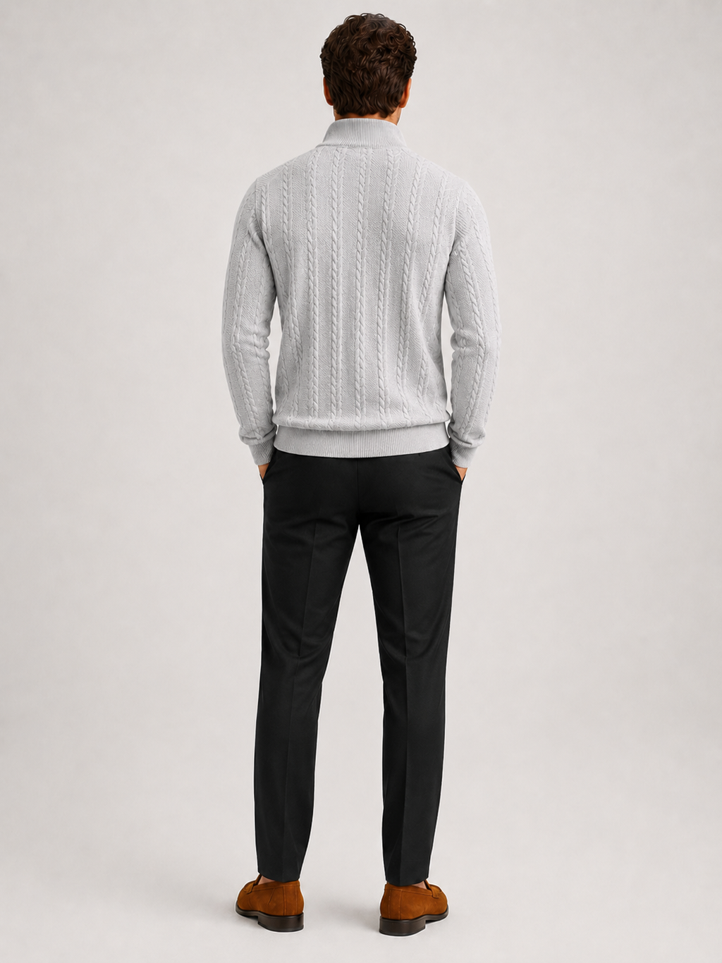 Men’s gray textured knit quarter zip sweater comfortable cold weather layer for casual outfits