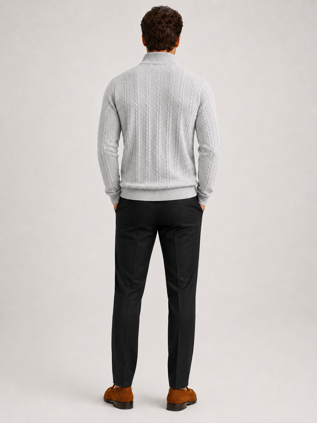 Men’s gray textured knit quarter zip sweater comfortable cold weather layer for casual outfits