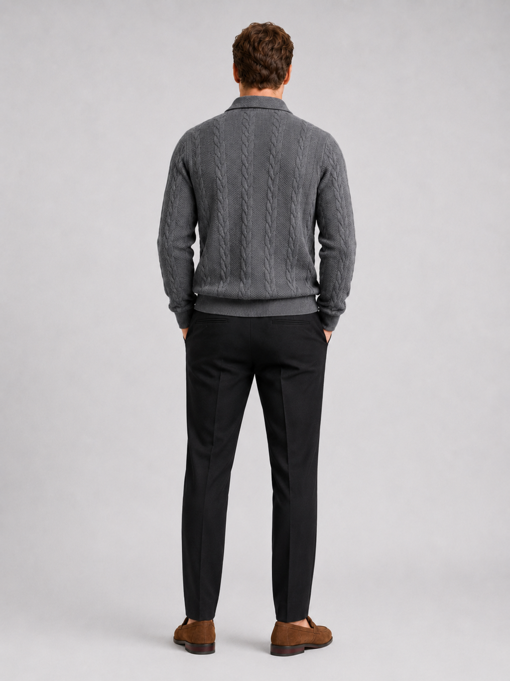 Men’s gray knit quarter zip sweater comfortable warm layer for everyday and weekend outfits