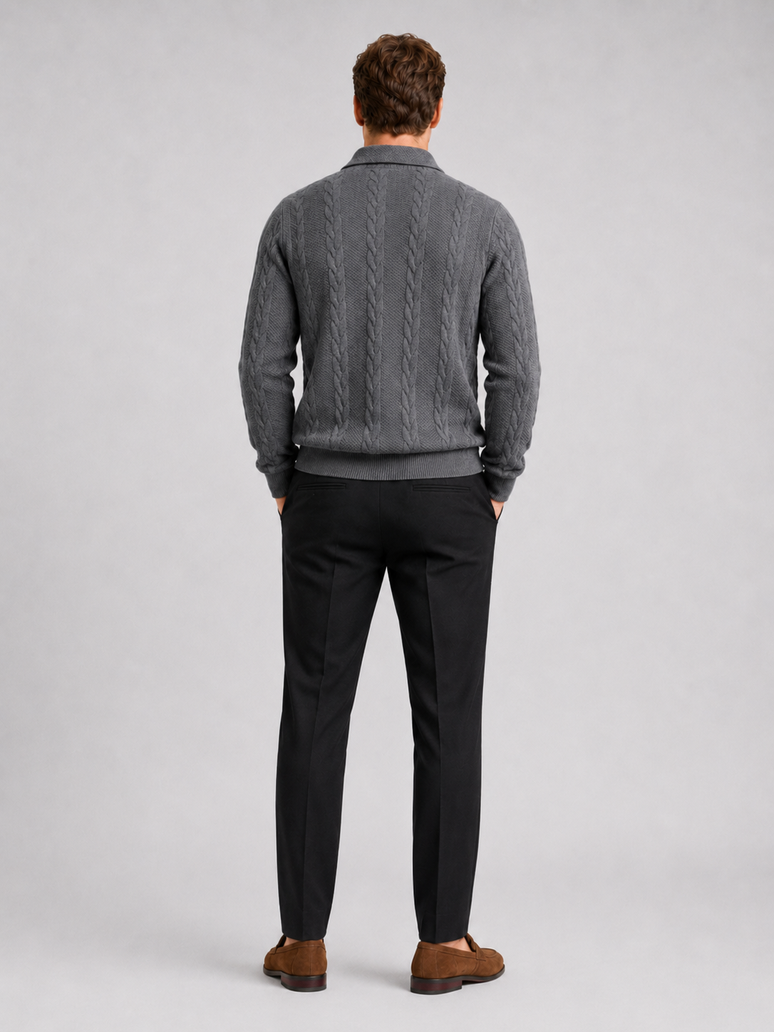 Men’s gray knit quarter zip sweater comfortable warm layer for everyday and weekend outfits