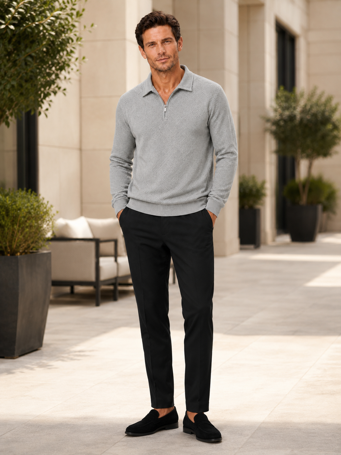 Men’s Quarter Zip Sweater Polo Lightweight Knit Long Sleeve Fall Winter Pullover for Business Casual and Everyday Wear