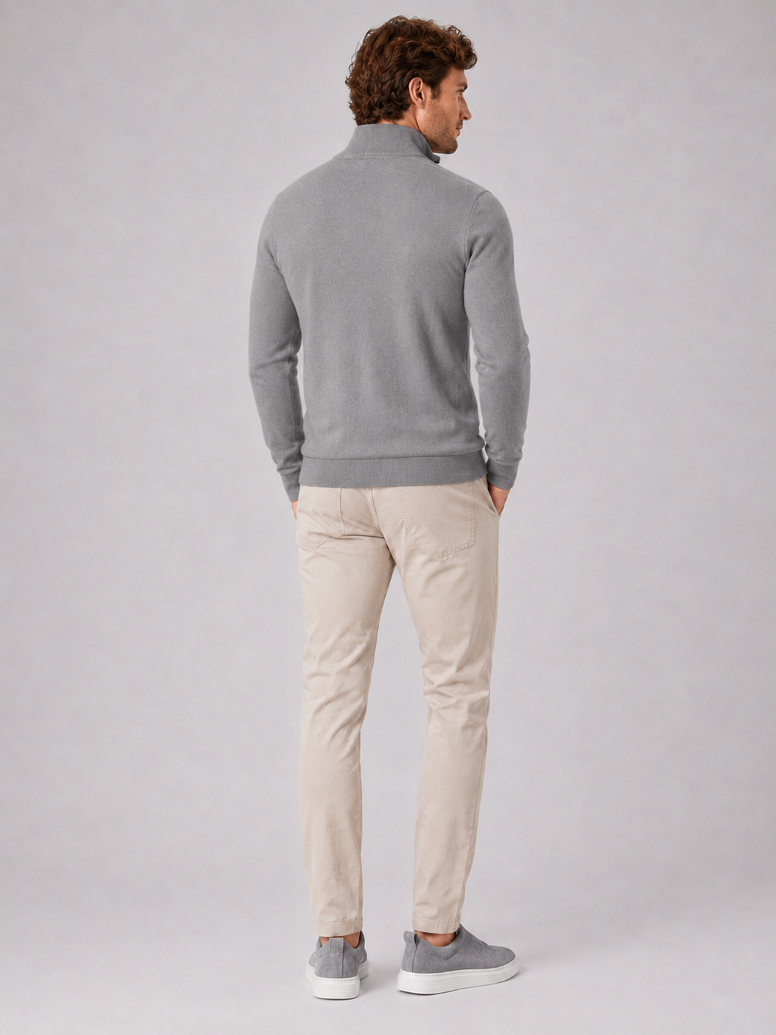 Men’s gray slim fit knit sweater comfortable spring fall layer for casual outfits