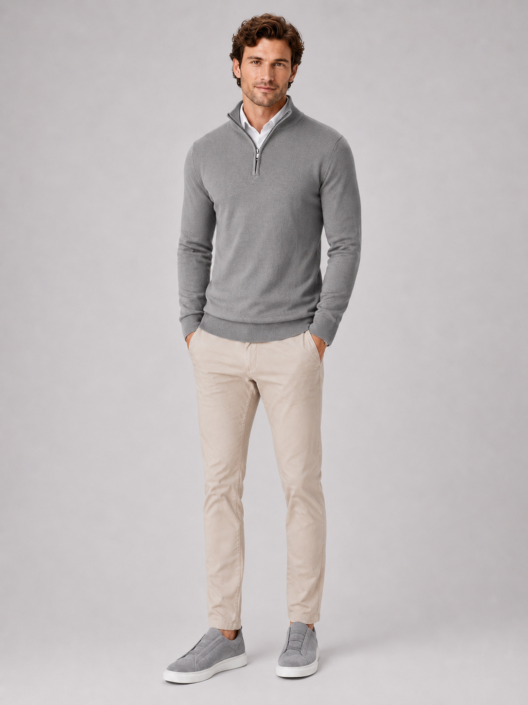 Gray quarter zip sweater for men lightweight pullover for outdoor and everyday wear