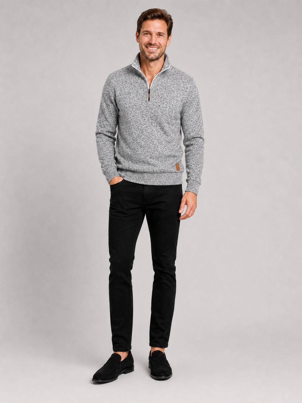 Gray quarter zip sweater for men long sleeve fall pullover for casual and everyday wear