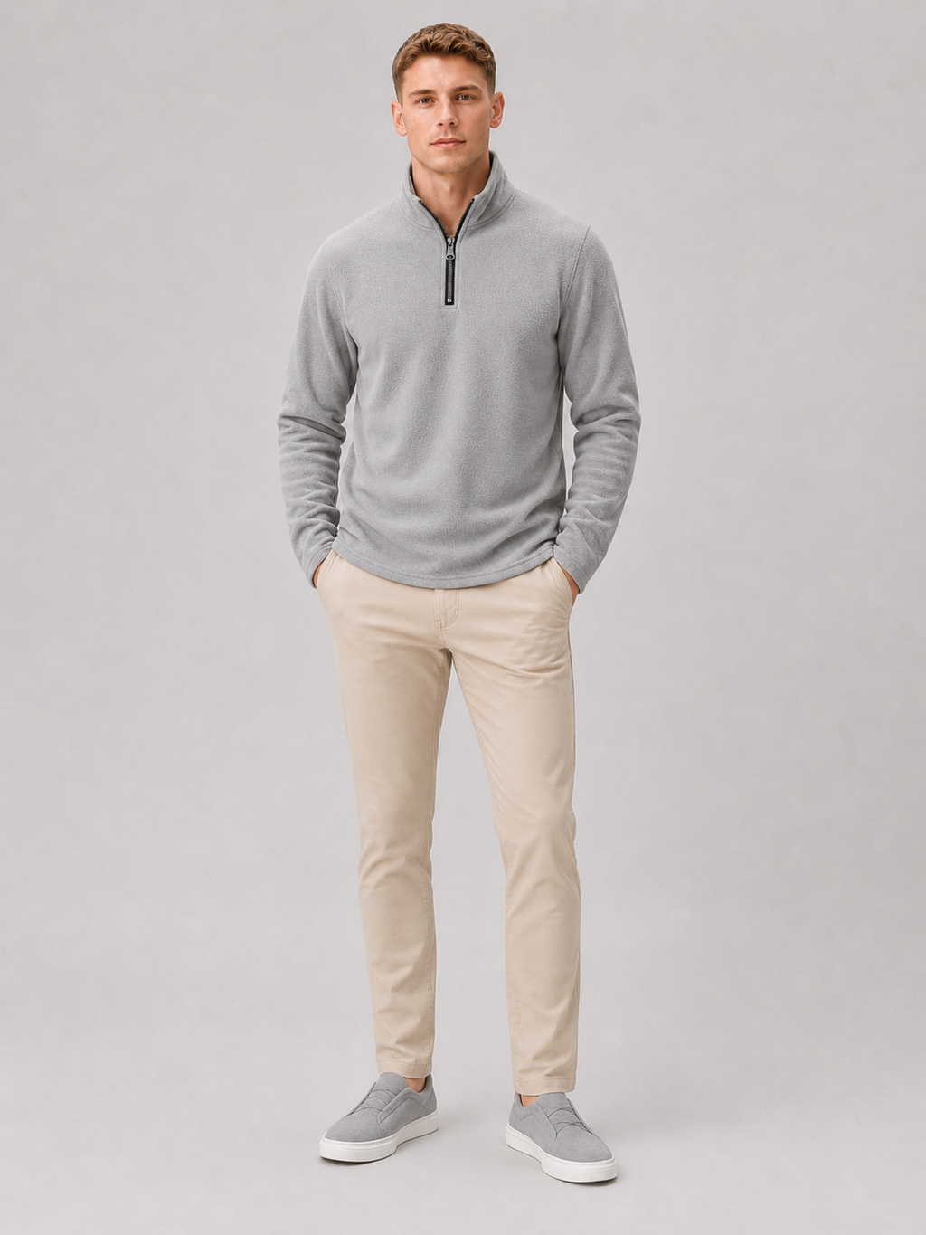 Gray quarter zip sweater for men thick warm winter layer for outdoor and everyday wear