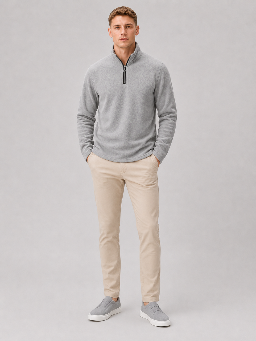 Gray quarter zip sweater for men thick warm winter layer for outdoor and everyday wear