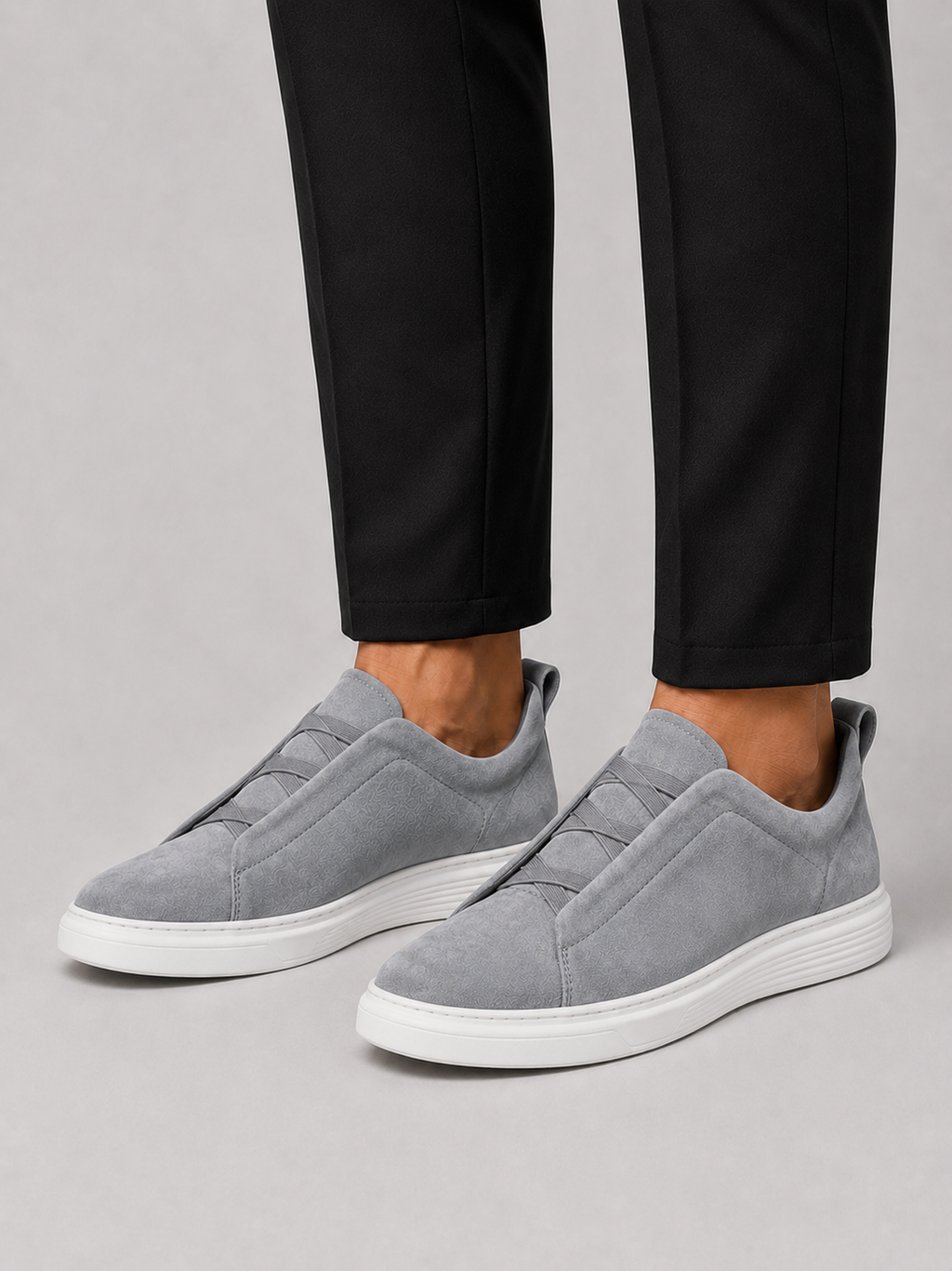 Men wearing gray suede slip on sneakers lightweight comfortable summer shoes for everyday wear