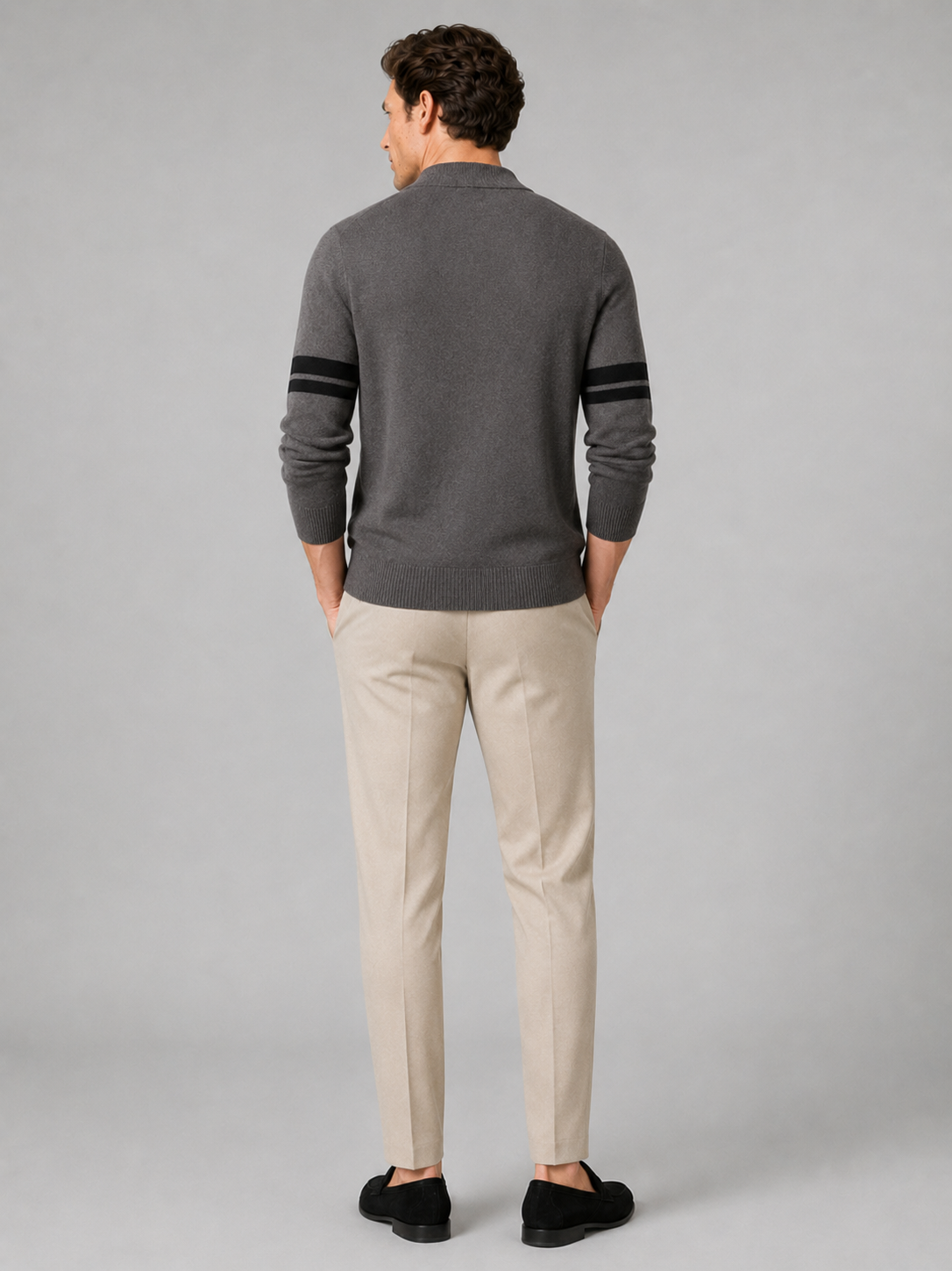 Men’s brown color block knit cardigan comfortable long sleeve layer for business casual outfits