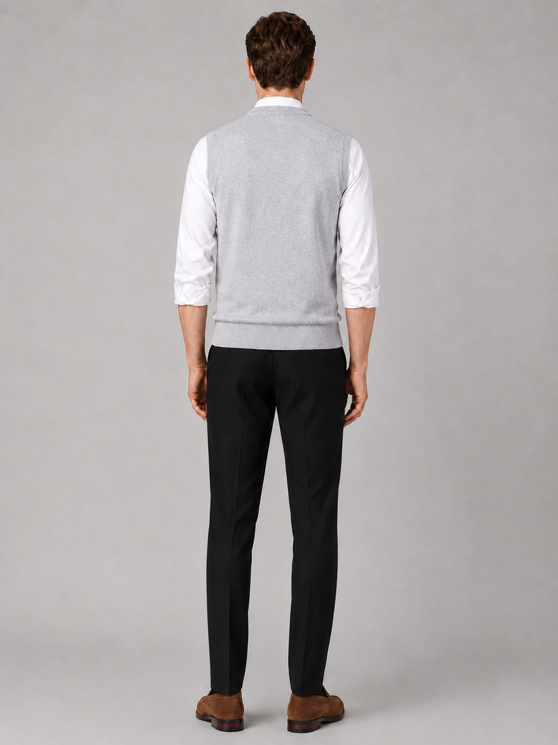 Men’s gray knit sweater vest comfortable sleeveless layer for office and smart casual outfits