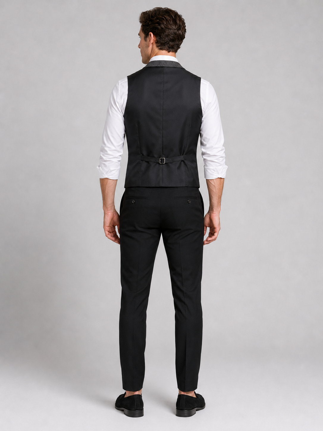 Men’s gray tweed waistcoat comfortable fall winter layer for business casual and formal outfits