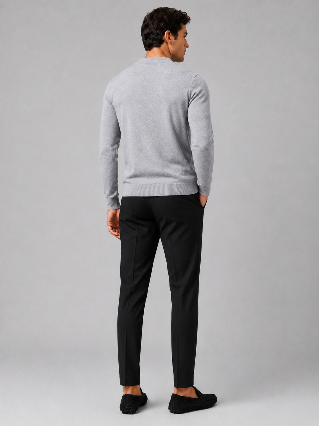 Men’s gray knit cardigan sweater comfortable long sleeve layer for business casual outfits