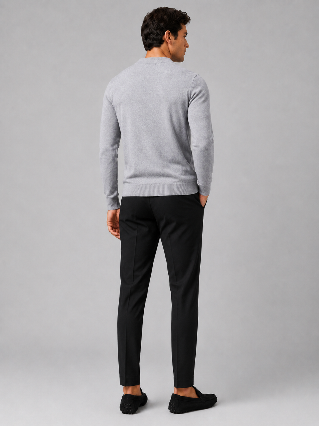 Men’s gray knit cardigan sweater comfortable long sleeve layer for business casual outfits