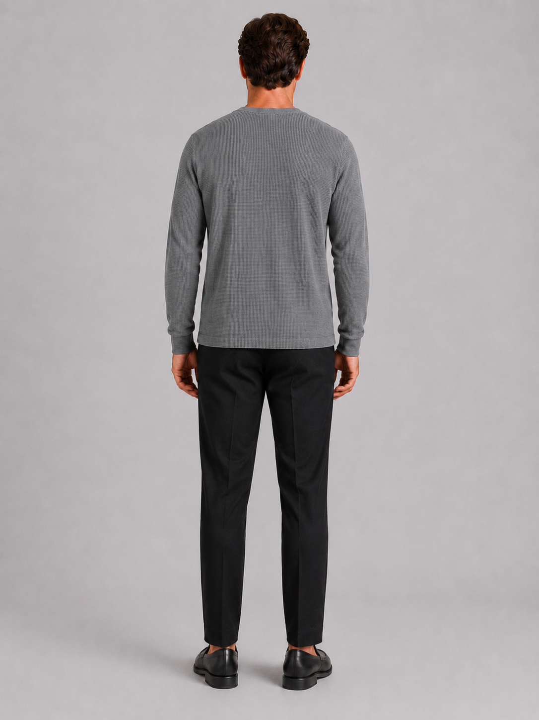 Men’s gray waffle knit henley breathable casual shirt for everyday and layered outfits