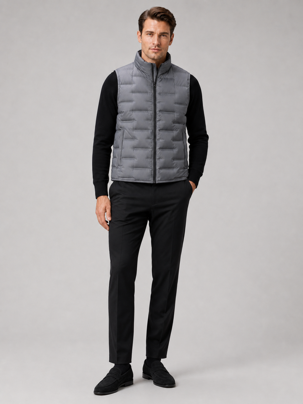 Gray white duck down vest for men lightweight windproof waterproof puffer vest for everyday wear