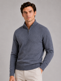 Men wearing gray 100 percent wool half zip mock neck sweater thick thermal fall winter style