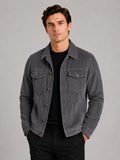 Men wearing gray corduroy fall jacket slim fit long sleeve casual business casual style