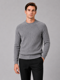 Men wearing gray crew neck sweater slim fit thick long sleeve fall winter business casual style