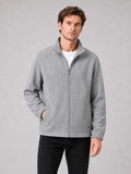 Men wearing gray fall jacket stand collar zip up loose fit casual workwear style