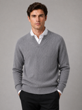 Men’s Merino Wool Open Collar Sweater Warm Fall Winter Knit Top for Business Casual and Everyday Wear