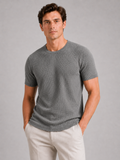 Men wearing gray mesh crew neck t shirt breathable lightweight stretch summer casual style