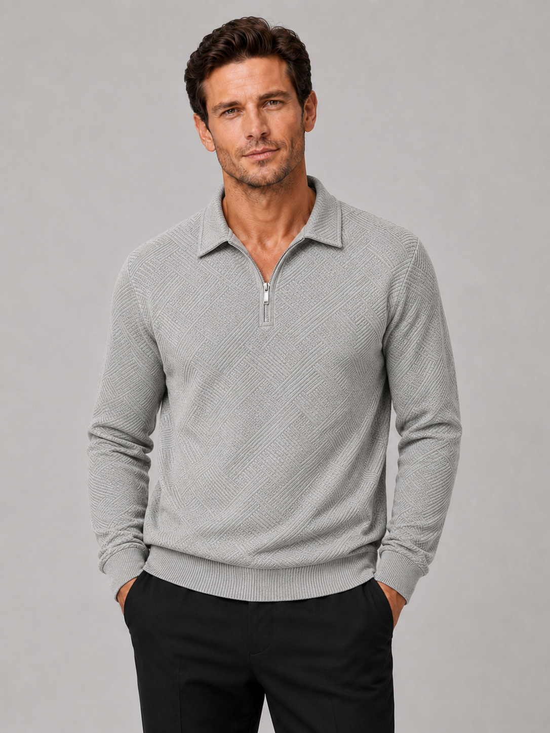 Men’s Quarter Zip Sweater Polo Lightweight Knit Long Sleeve Fall Winter Pullover for Business Casual and Everyday Wear
