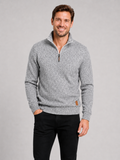 Men wearing gray quarter zip sweater stand collar long sleeve fall sportswear casual style