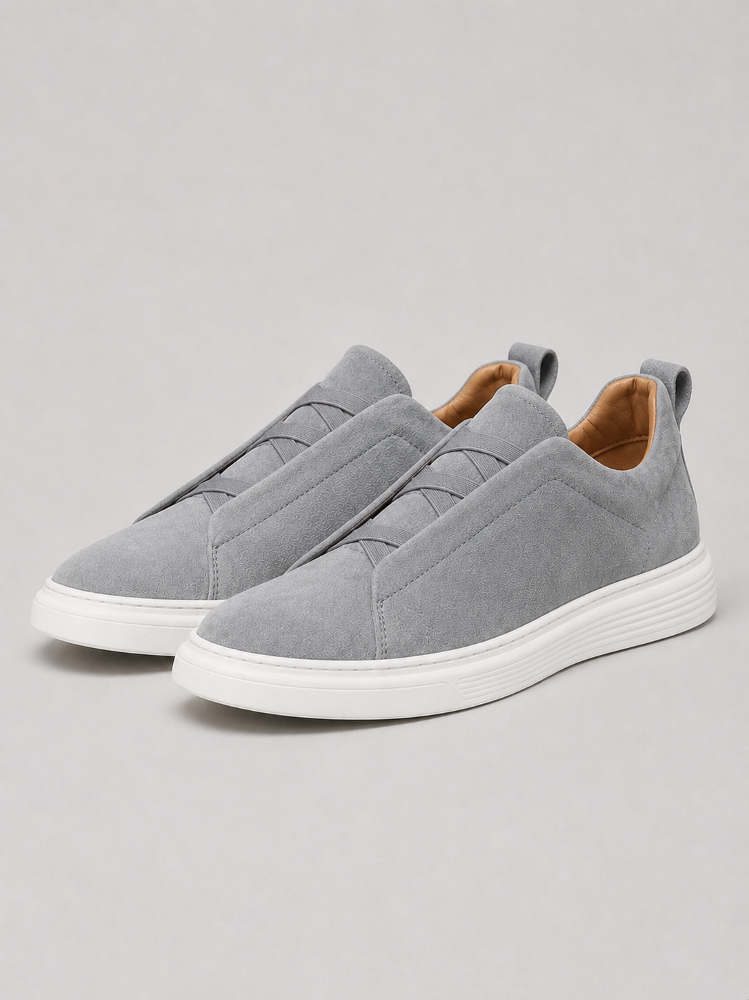 Men’s gray lightweight suede sneakers comfortable slip on footwear for relaxed everyday style