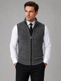 Men wearing gray full zip sweater vest stand collar slim fit knit fall winter business casual style