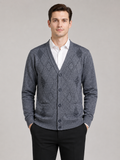 Men wearing gray v neck cardigan sweater button up knit fall winter business casual style