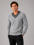 Men wearing gray v neck knit sweater breathable warm long sleeve fall winter casual style