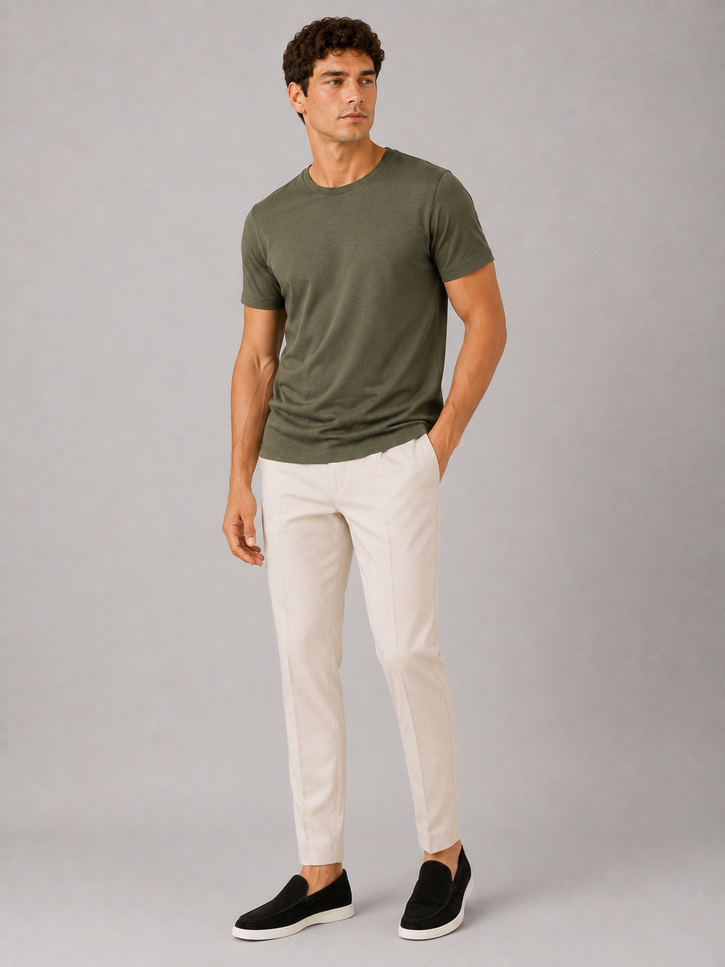Green cotton crew neck t shirt for men comfortable summer top for home wear