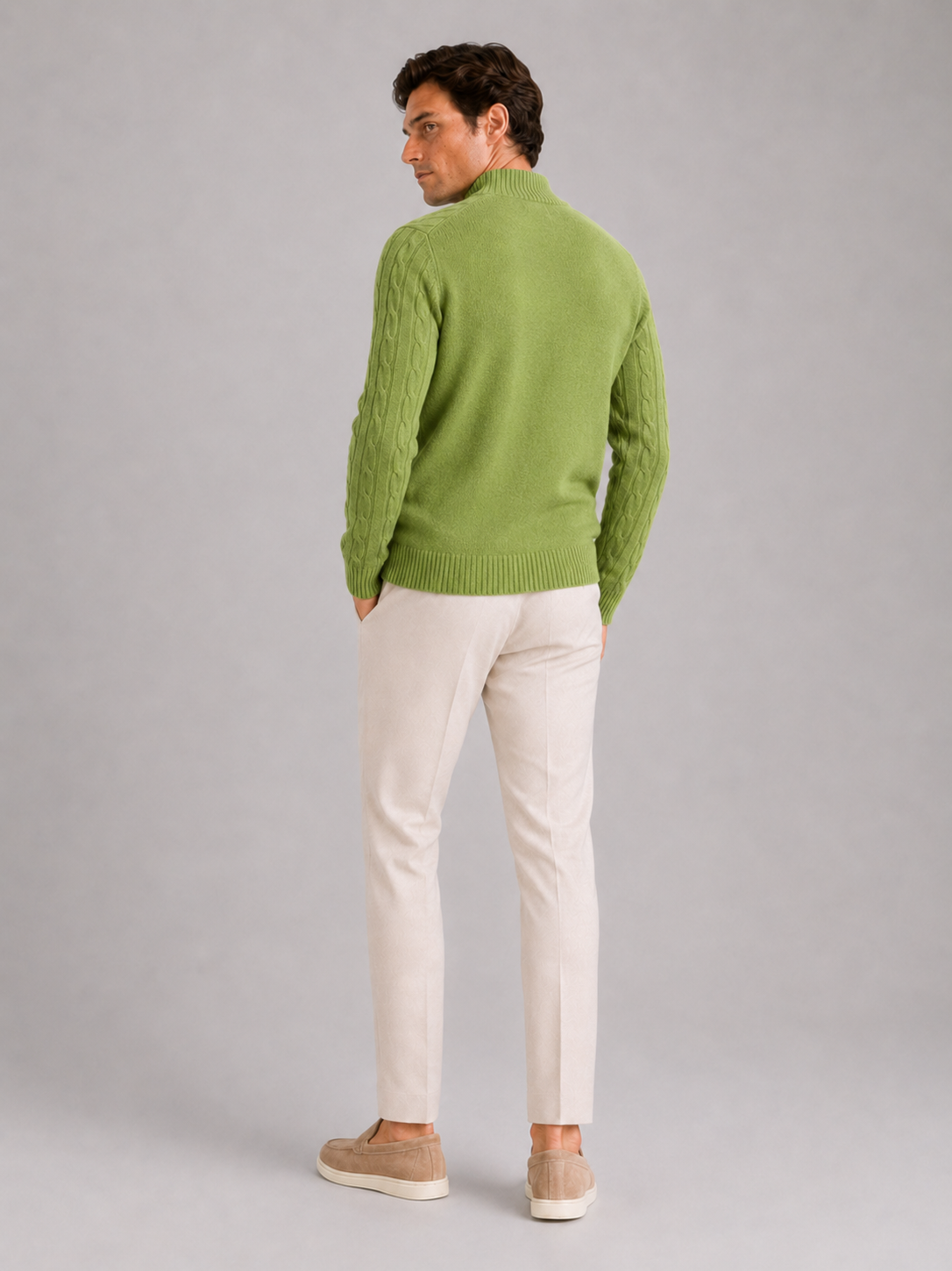 Men’s green 100 percent wool sweater comfortable knit top for business casual outfits