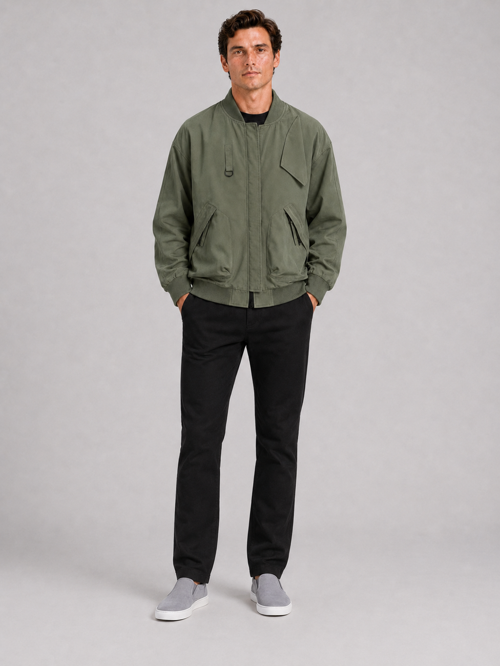 Green bomber workwear jacket for men plus size loose fit outerwear for everyday wear