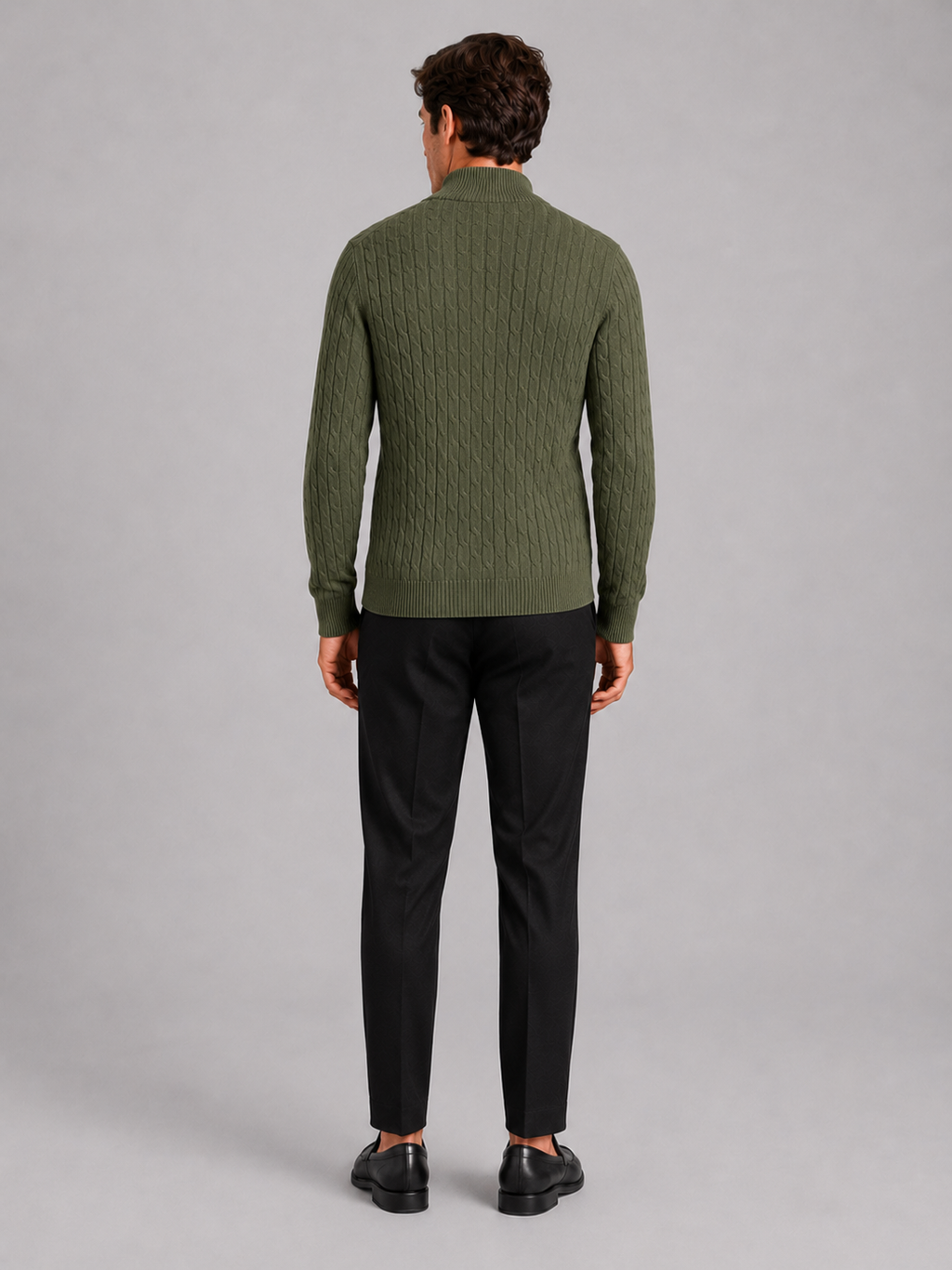 Men’s green mock neck knitwear sweater comfortable warm top for business casual outfits