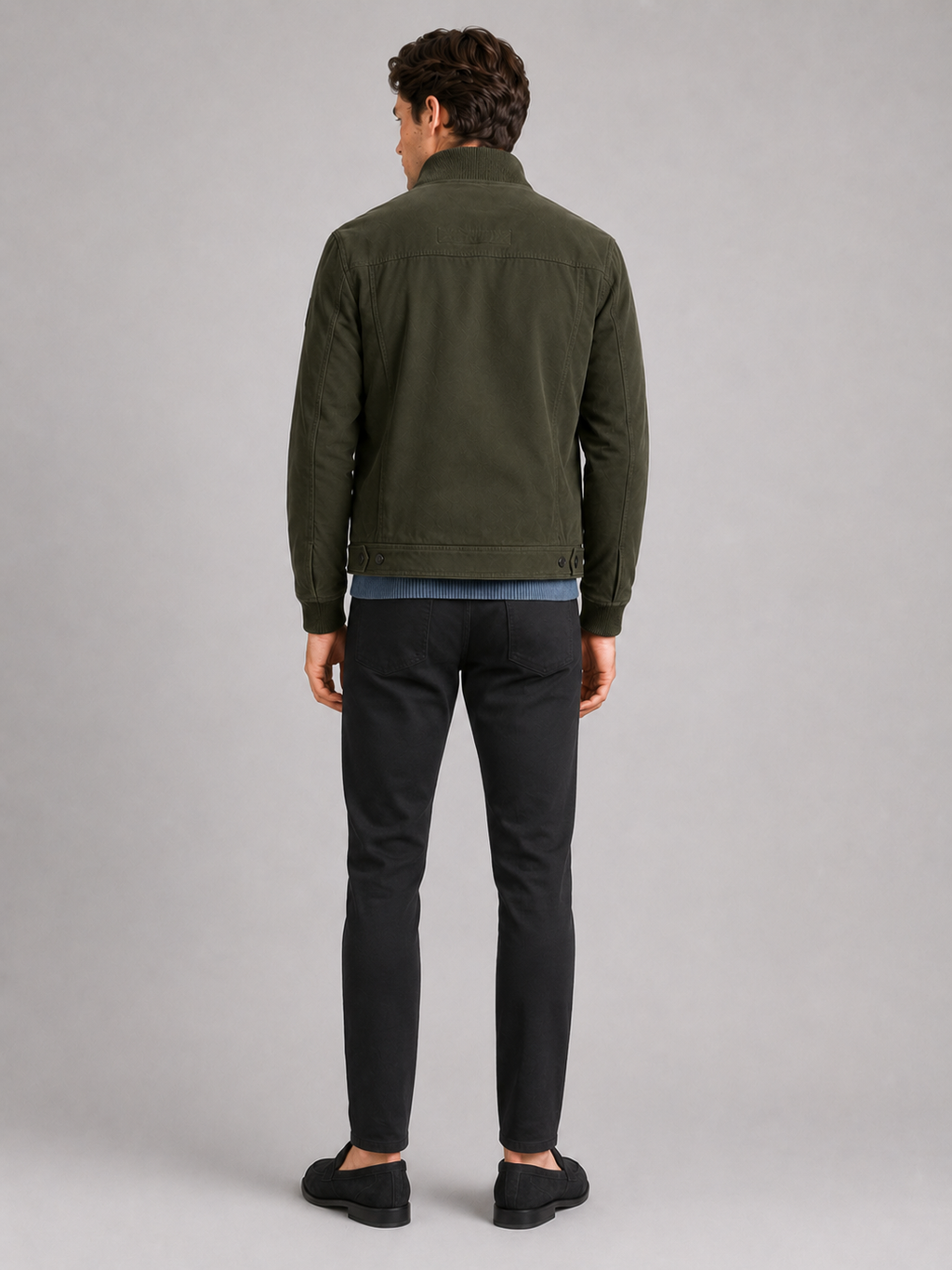 Men’s green patchwork workwear jacket comfortable casual layer with utility inspired styling