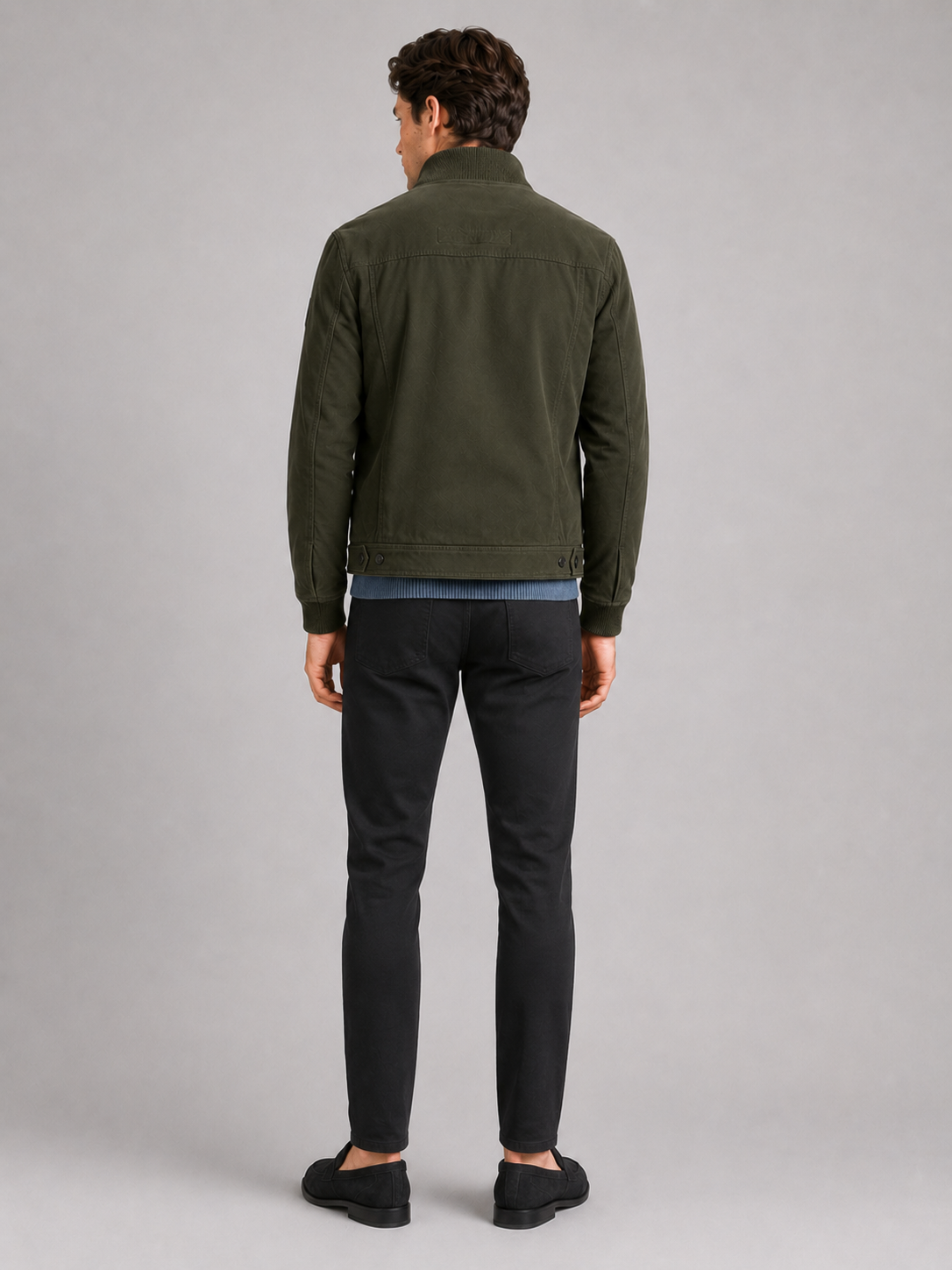 Men’s green patchwork workwear jacket comfortable casual layer with utility inspired styling
