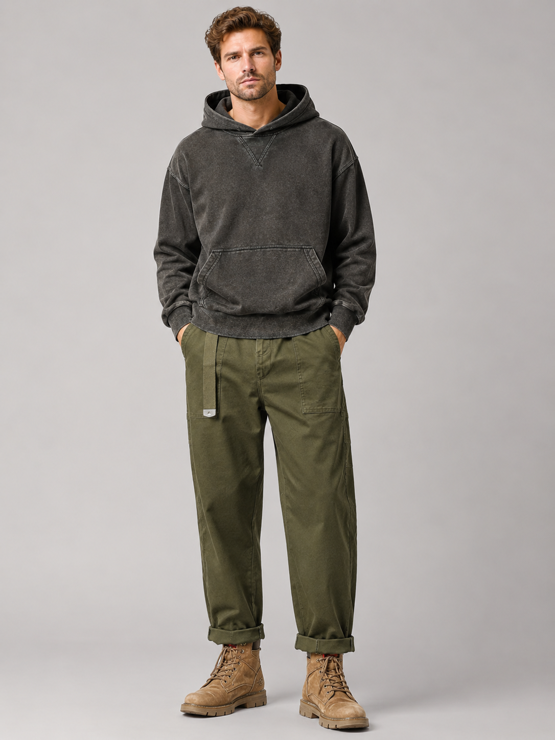 Green cargo pants for men loose fit vintage trousers for outdoor and everyday wear