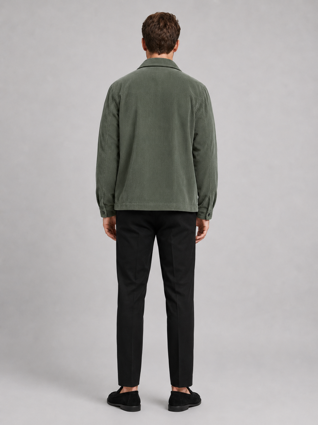 Men’s green corduroy jacket comfortable lightweight outerwear for casual and outdoor outfits