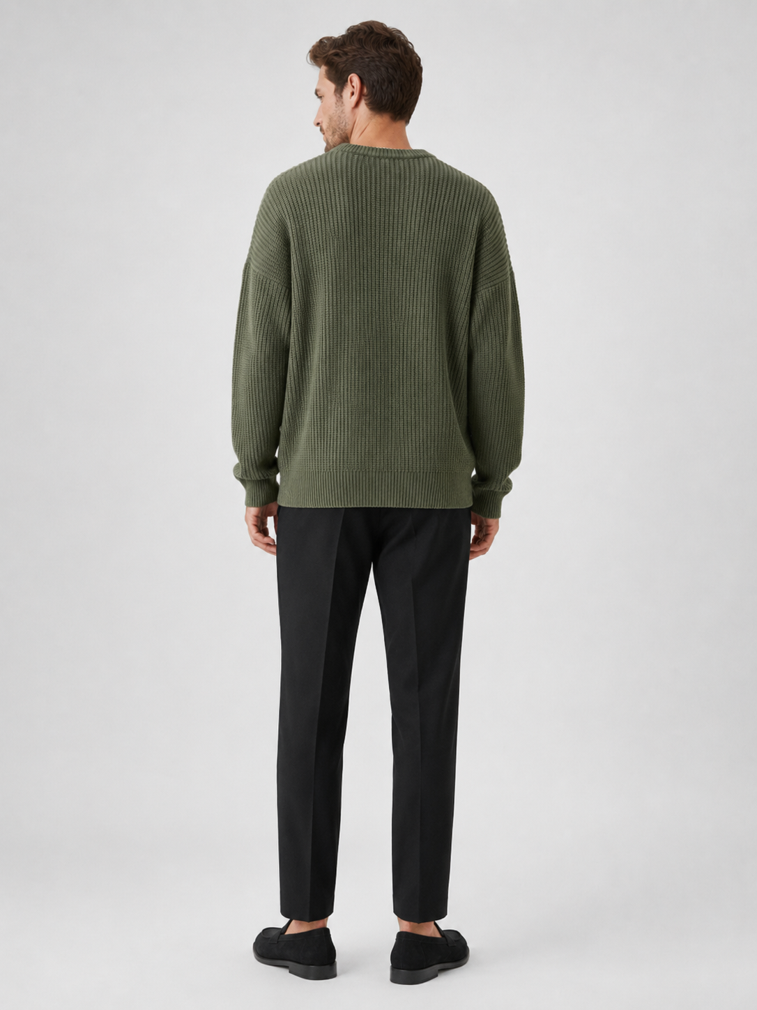 Men’s green knit sweater comfortable relaxed fit top for business casual and casual outfits