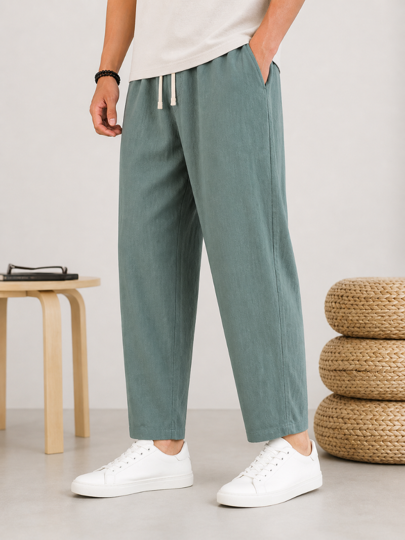 Men’s green drawstring pants lightweight comfortable relaxed fit everyday summer wear